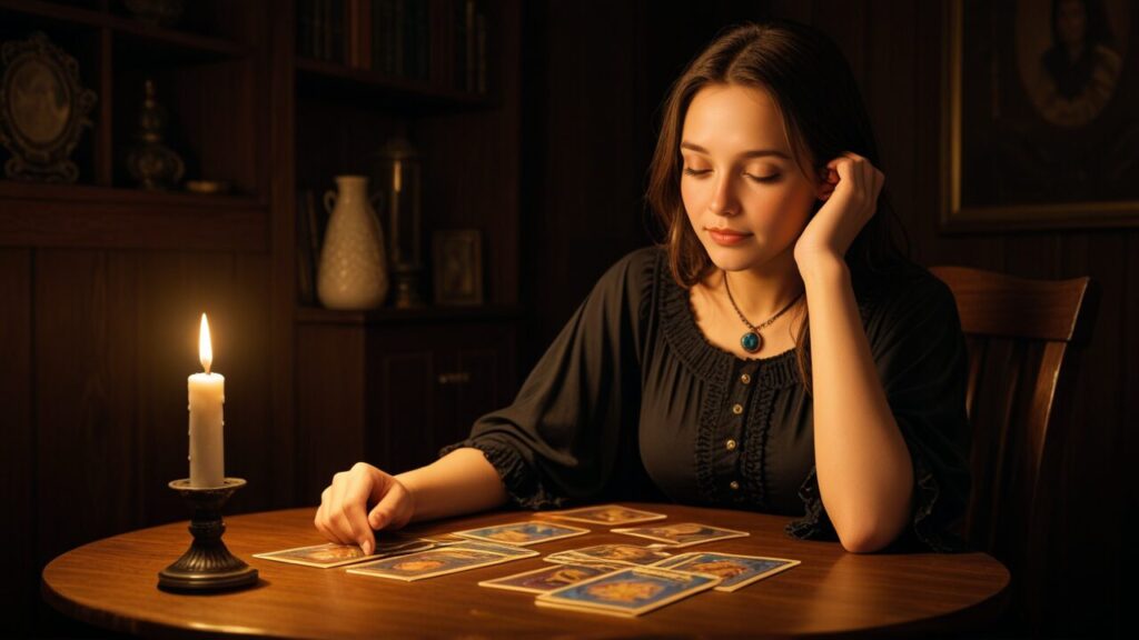 恋愛の悩みを女性占い師に相談しているイメージ