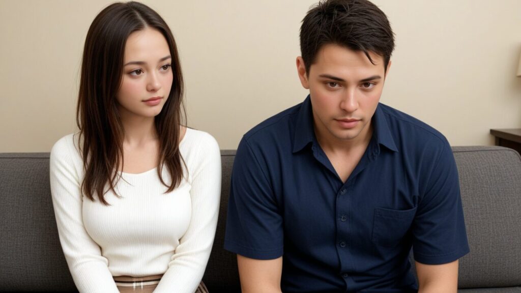 彼氏に疑われて距離を感じているカップルの様子