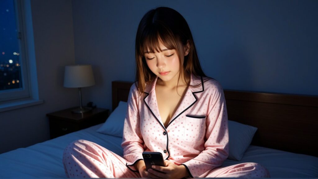 振り向いてくれない恋を続けるべきか迷いスマホを見ながら悩む女性